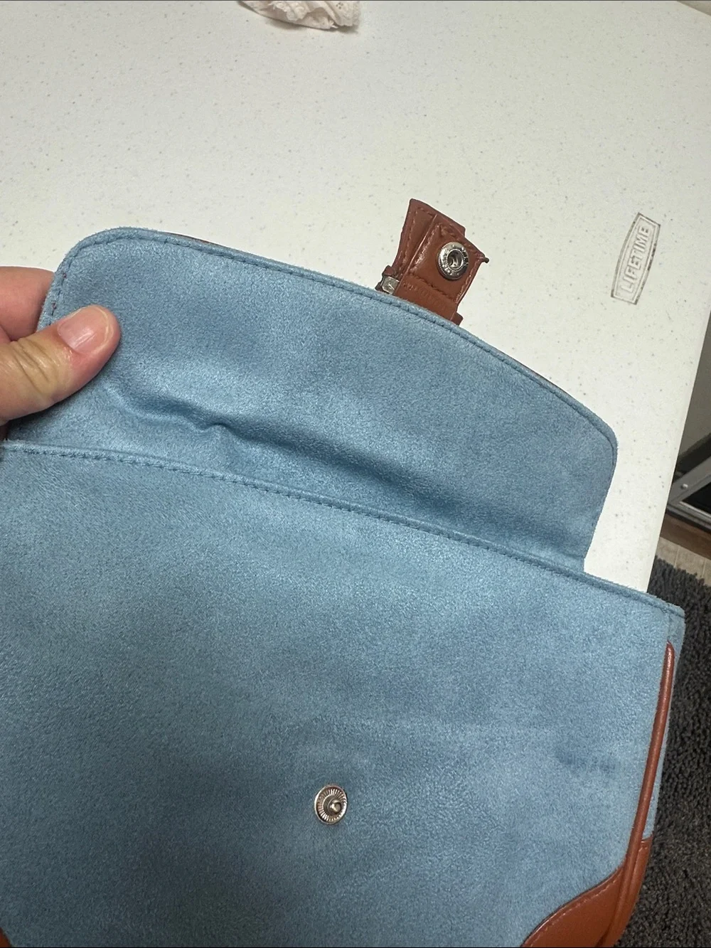 Men's Blue and Brown Leather-Trim Clutch